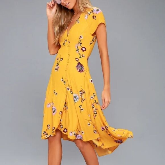 Free People Yellow Lost in You High Low Dress - Picture 1 of 10